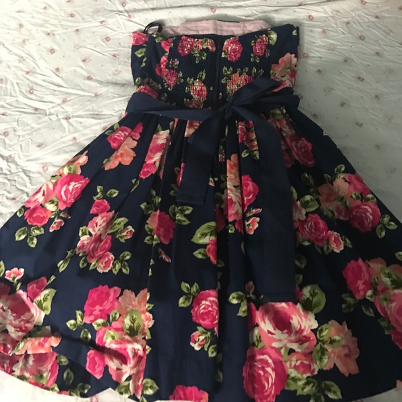 Short Strapless Floral Navy Dress - Picture 2 of 3