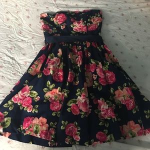 Short Strapless Floral Navy Dress