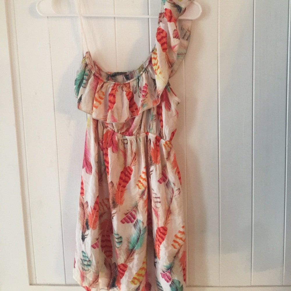 Feather Print One Sleeved Dress