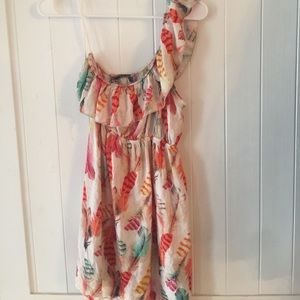 Feather Print One Sleeved Dress