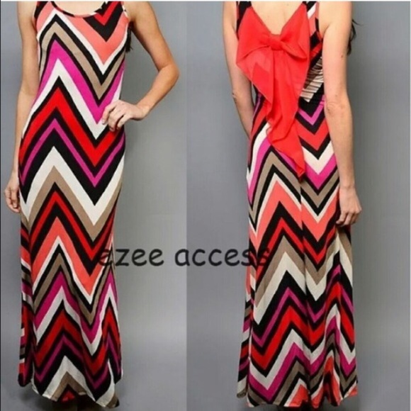 Long chevron maxi dress back bow sexy S-L - Picture 2 of 3