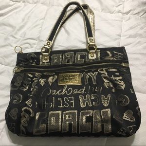 Black and gold COACH tote style purse