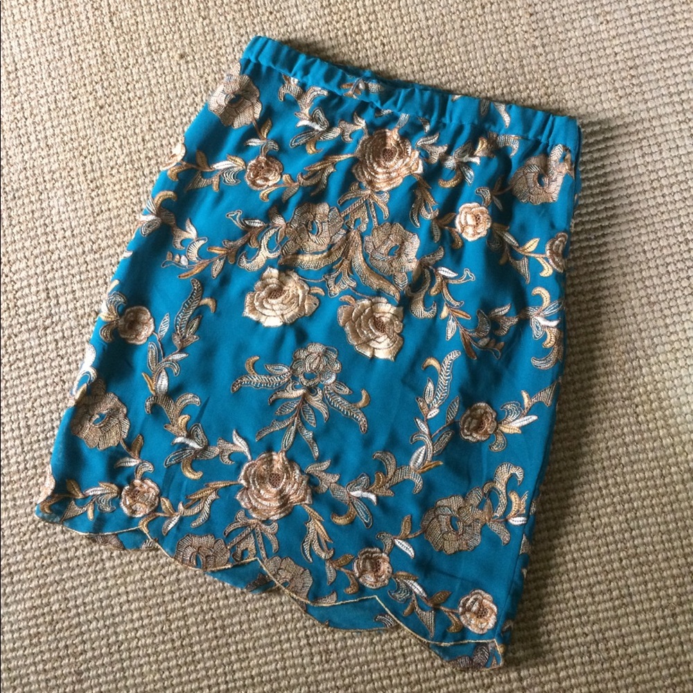 Anthropologie Stitch Gold and Teal Pencil Skirt