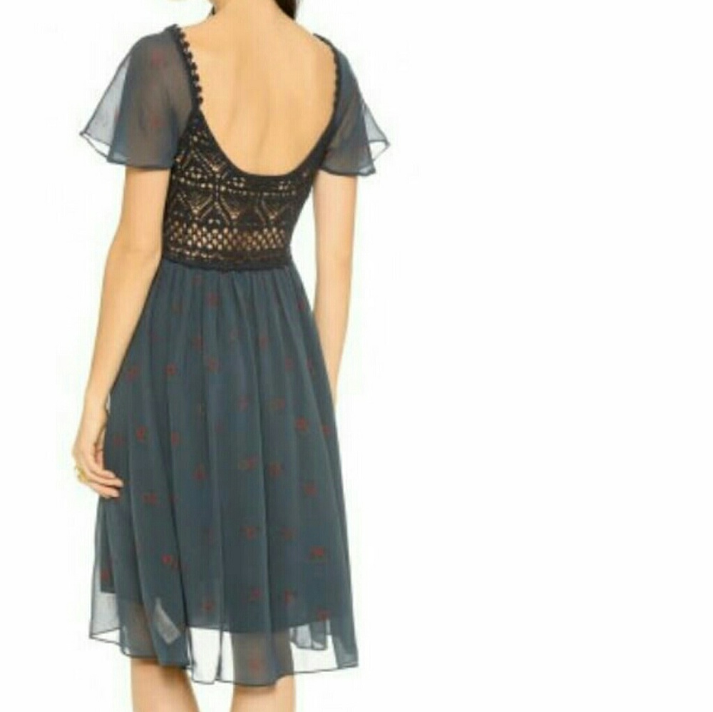 Free People Crochet Bodice Floral Print Dress sz S - Picture 2 of 4