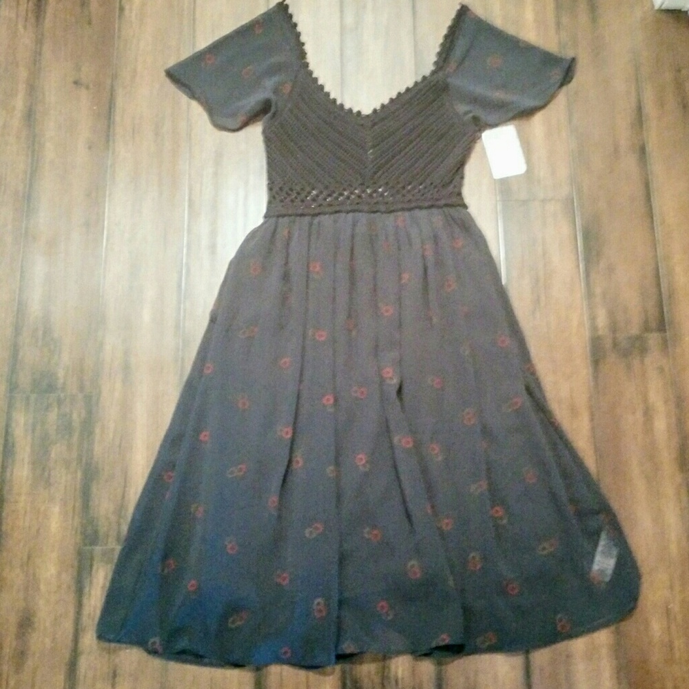 Free People Crochet Bodice Floral Print Dress sz S - Picture 3 of 4
