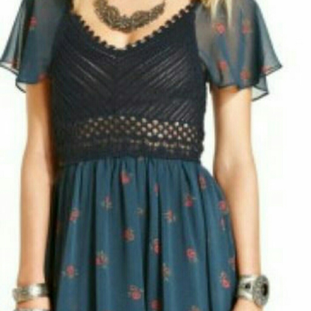 Free People Crochet Bodice Floral Print Dress sz S - Picture 4 of 4