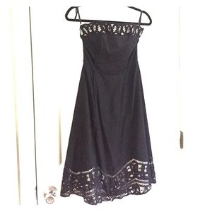Black strapless dress with lace detail