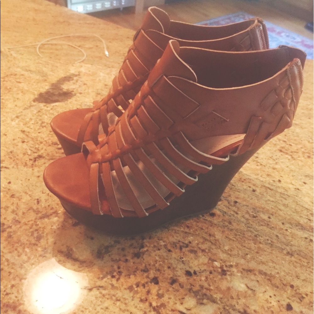 Charlotte Russe zip up brown woven wedges