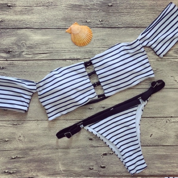 Striped Off Shoulder Bikini - Picture 2 of 3