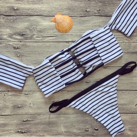 Striped Off Shoulder Bikini - Picture 3 of 3