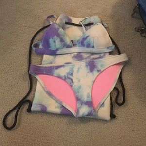 Authentic triangl bikini- blue and purple tie dye