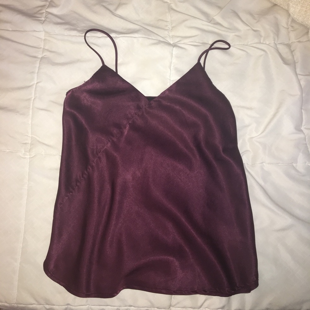 Faux satin plum tank top