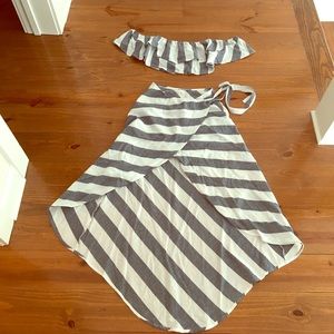 Two piece striped top w/ matching wrap skirt