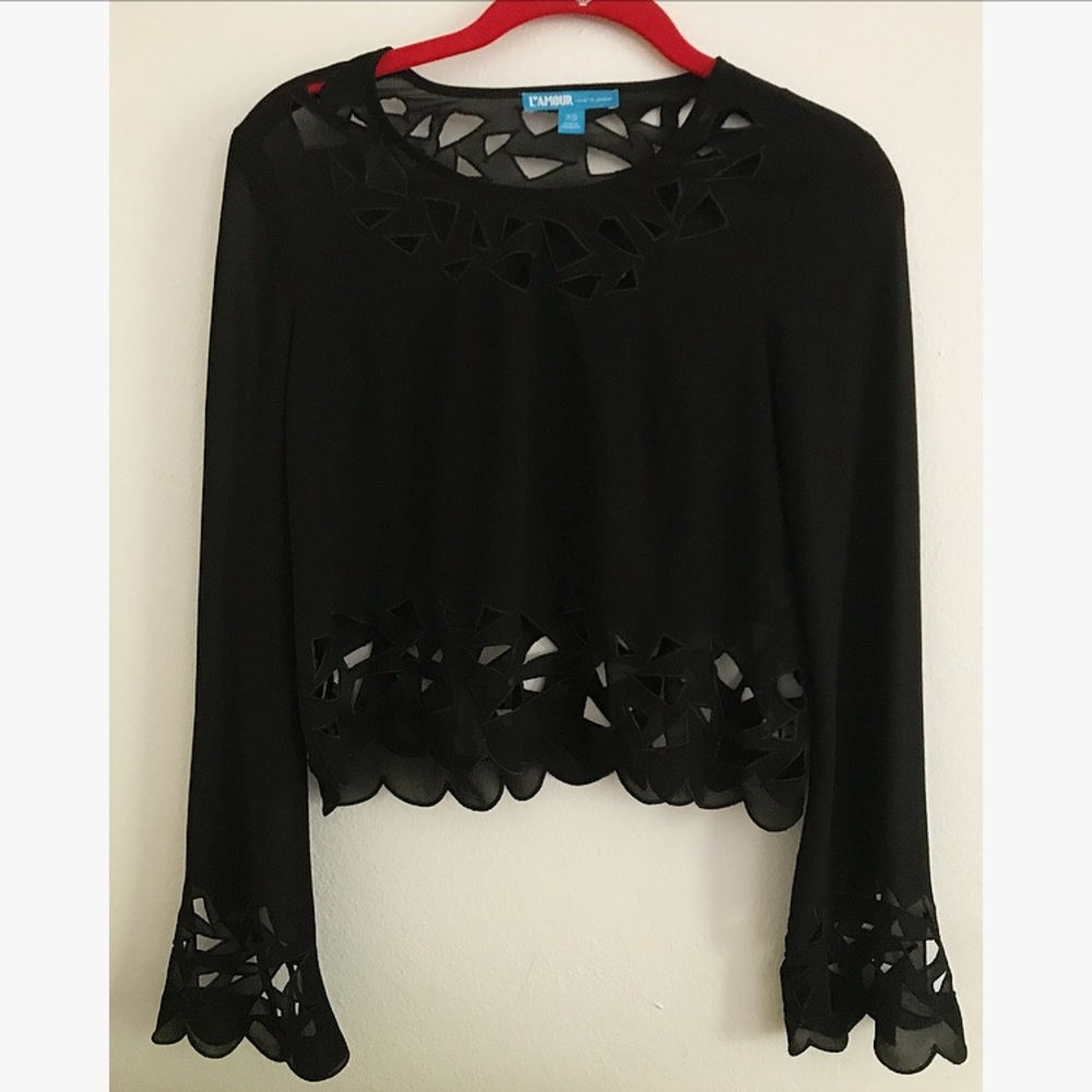 Black See-Through Flowy Top With Triangle Cut outs
