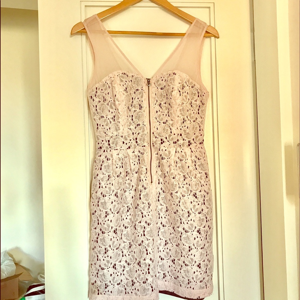 BCBGeneration Blush Lace & Sheer Corset Dress