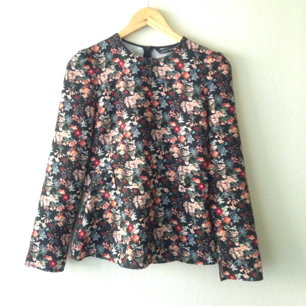 Zara Floral Long Sleeve Peplum Top Size XS