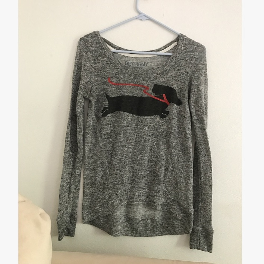 Bethany Mota Thin Grey Dog Sweater