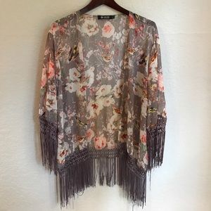 Fringed Floral Kimono