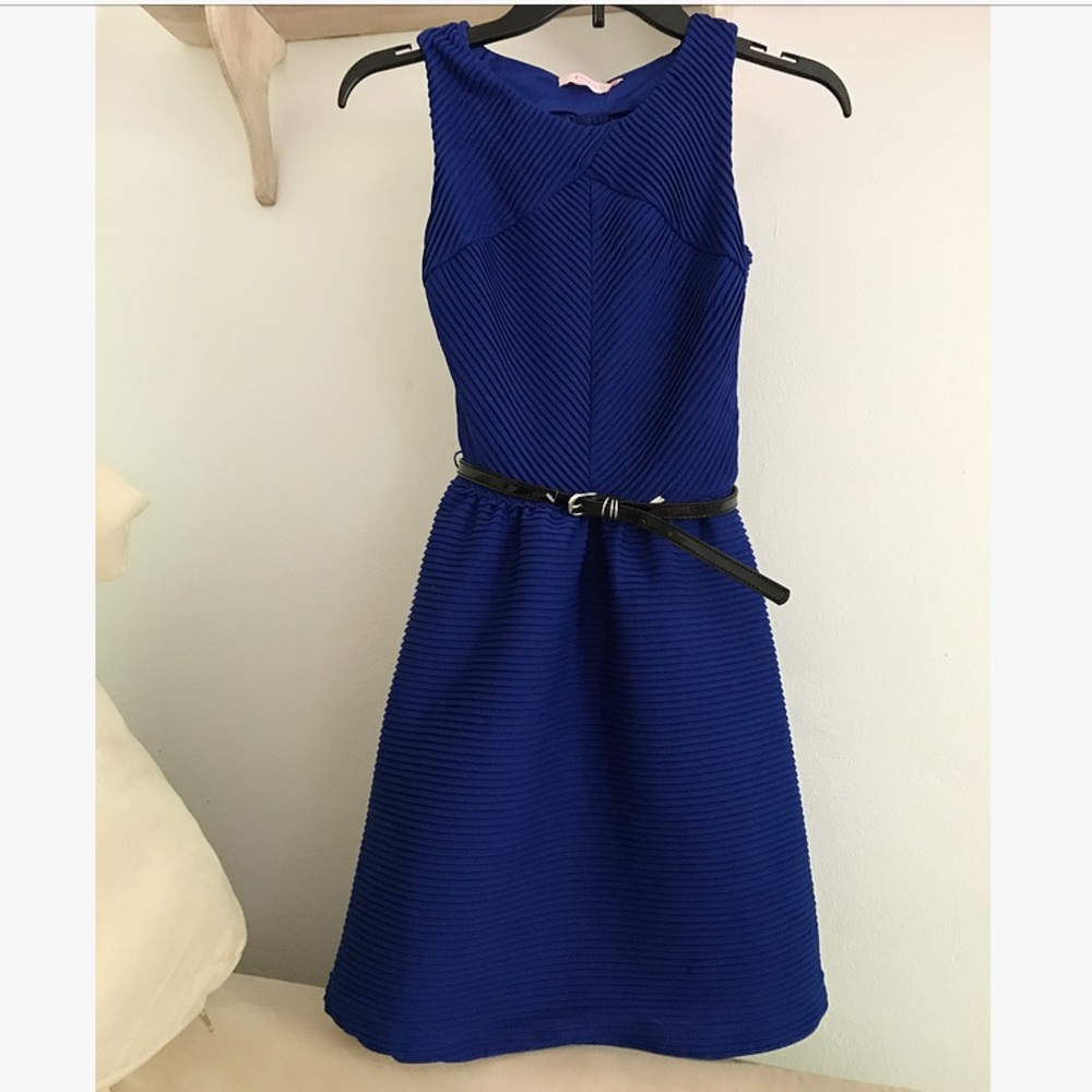 Royal Blue Bow Back Dress with Belt