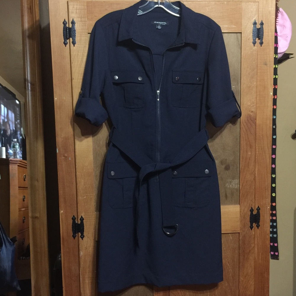 Blue dress cuff button short sleeve