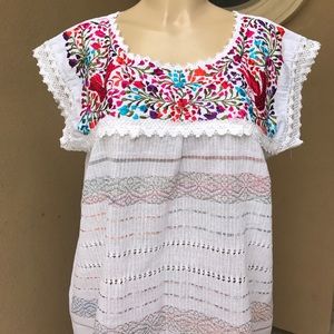 Gorgeous Mexican Embroidered Oaxaca Blouse White
