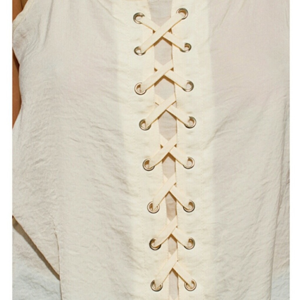 Cream Lace Up Top - Picture 6 of 8