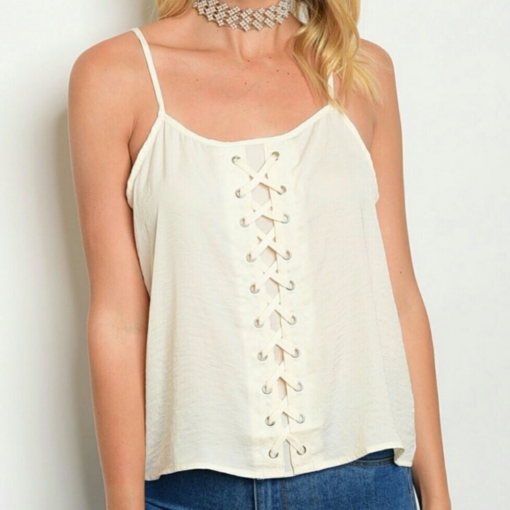 Cream Lace Up Top - Picture 7 of 8