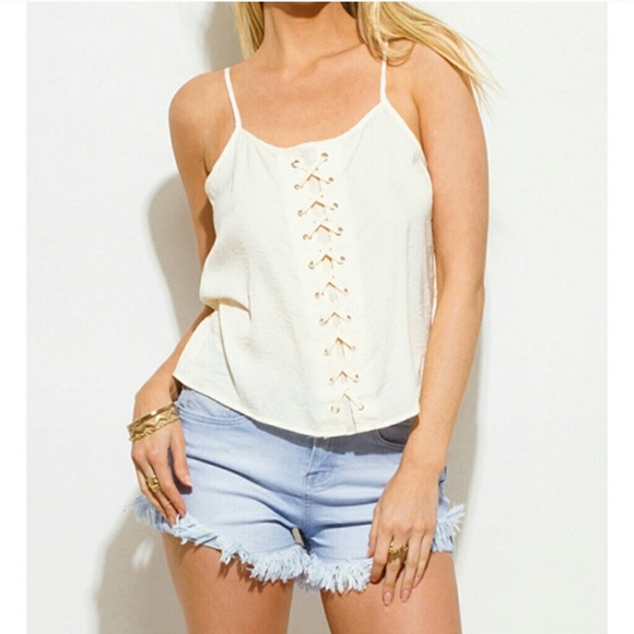 Threadzwear Tops - Cream Lace Up Top