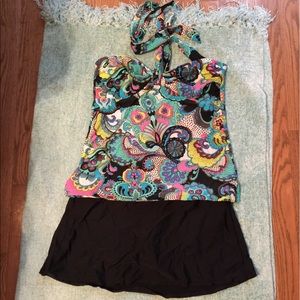 Island Reef two piece black swimsuit skirt 10