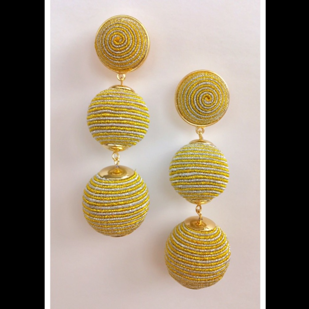 Gold and Silver Thread Ball Drop Earrings