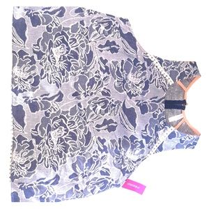 Blue Patterned, Faux Denim Sleeveless Blouse