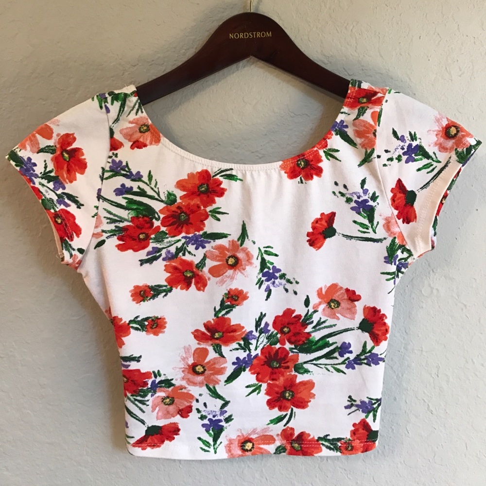 Floral Crop Top - Criss Cross Back