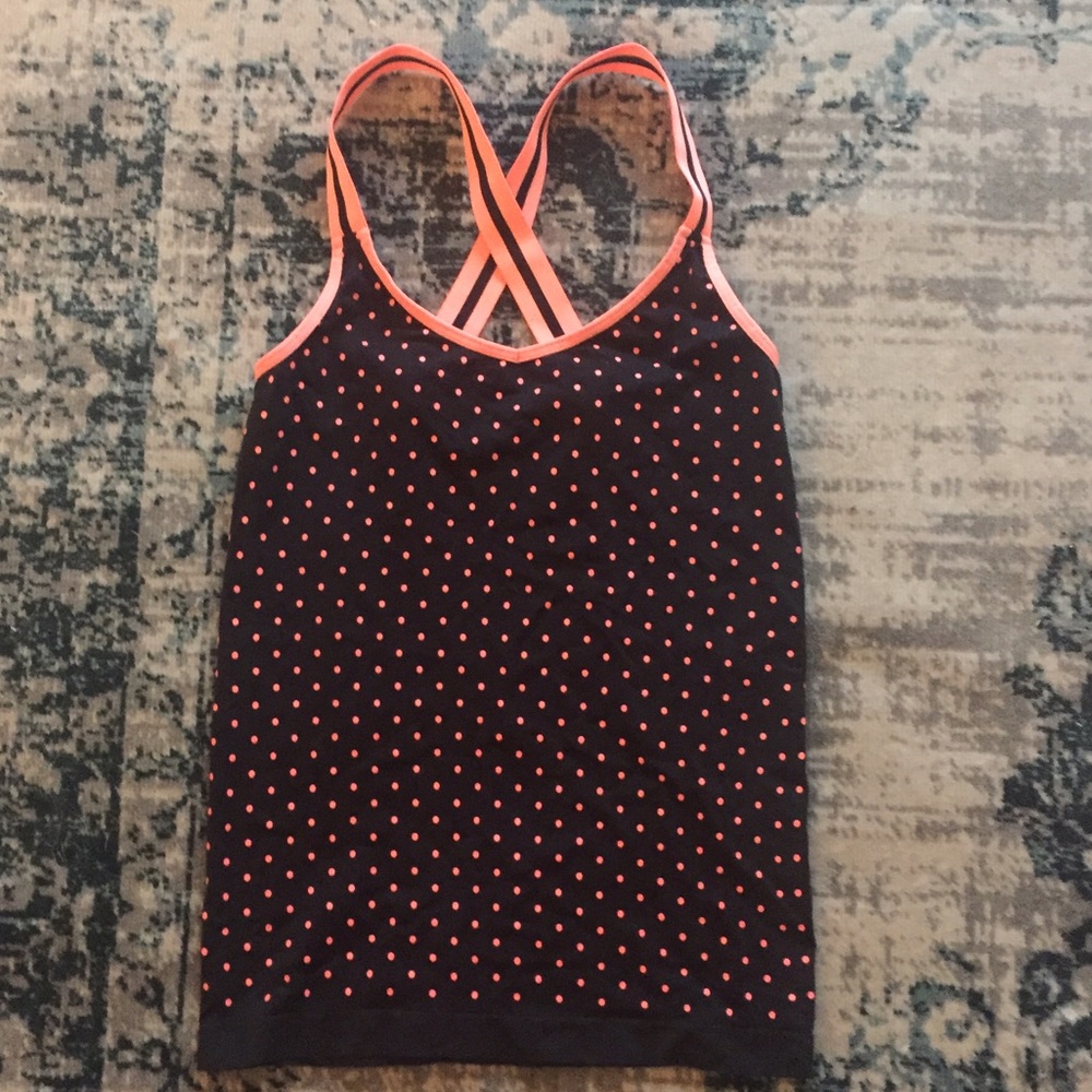Black racerback tank with pink polka dors sz L
