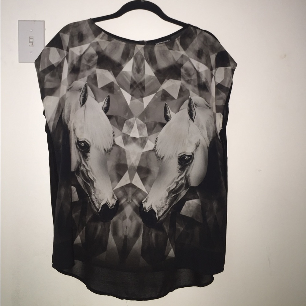 Sheer black horse blouse