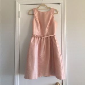 Pearl pink Alfred Sung short dress with belt.