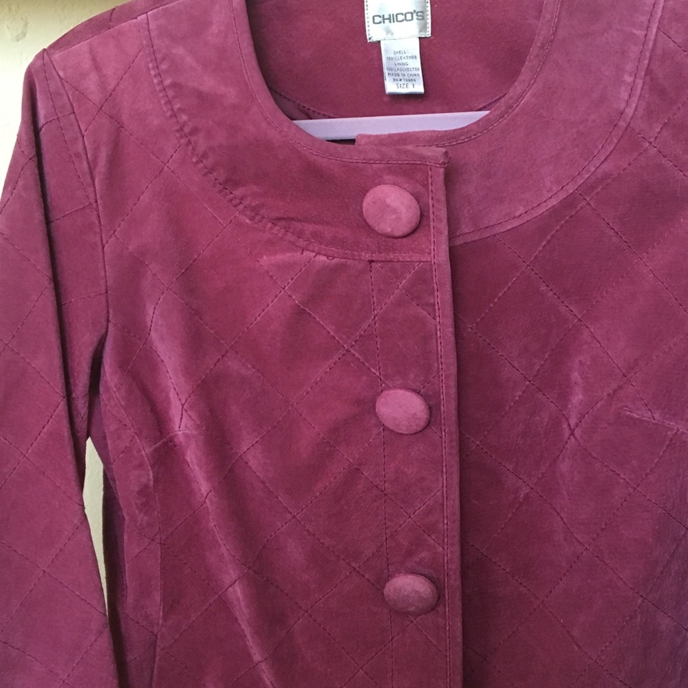 CHICO'S Raspberry Suede FUN JACKET SMALL🎀👄🍇🎀💋 - Picture 3 of 8