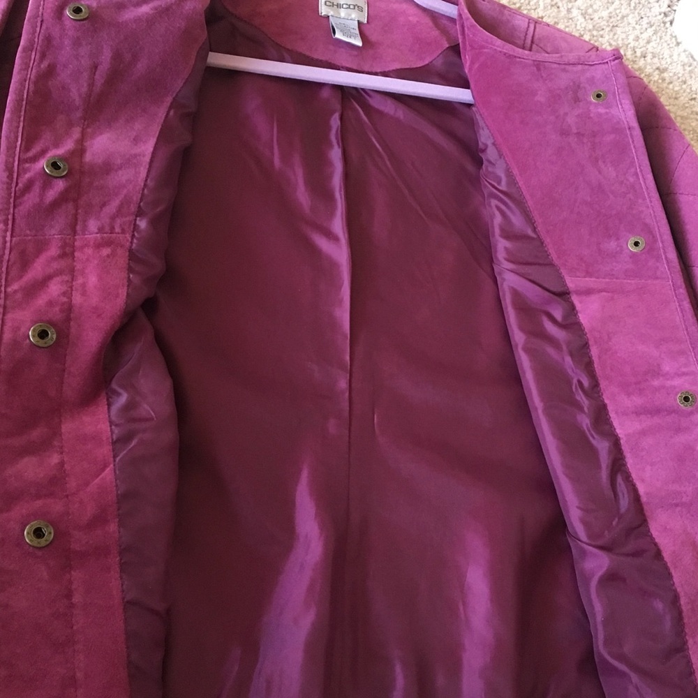 CHICO'S Raspberry Suede FUN JACKET SMALL🎀👄🍇🎀💋 - Picture 5 of 8