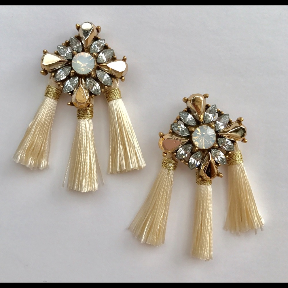 Neutral Multi Rhinestone Tassel Earrings