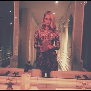 Club Monaco Printed Silk Long Sleeved Dress