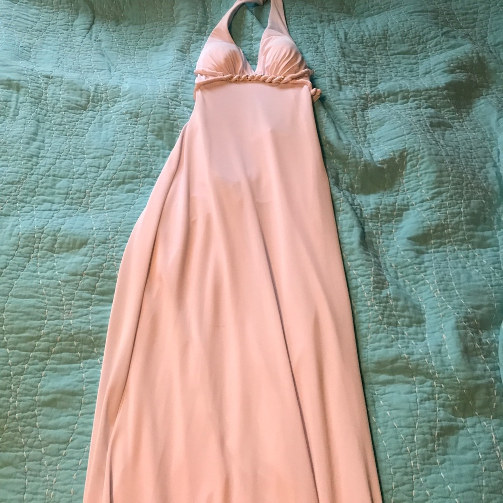 Long white backless prom dress