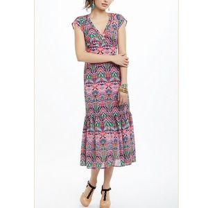 Anthropologie maxi dress pink chiffon print size 4