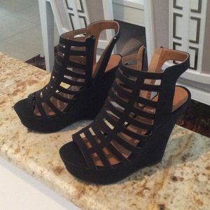Black suede wedge heels size 7