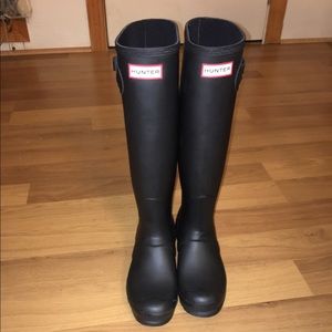 Matte black tall hunter boots