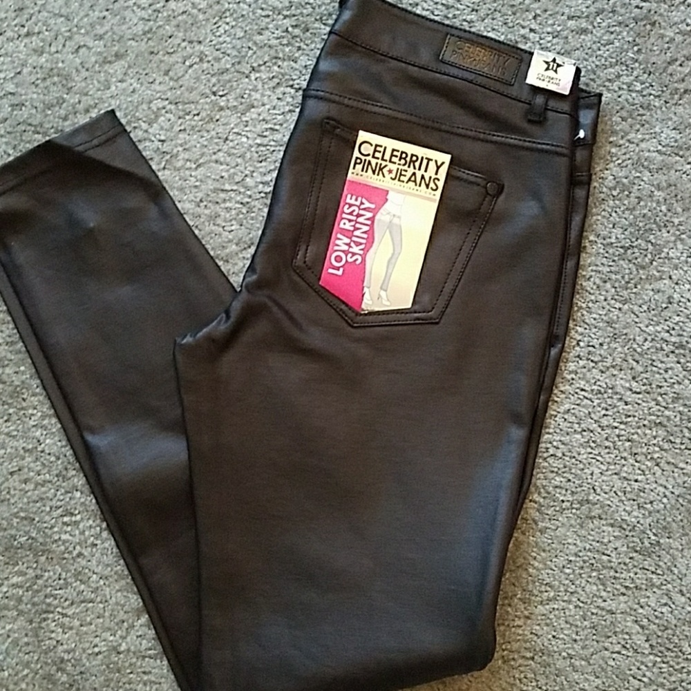 Celebrity Pink Low Rise Skinny Black Leatherette