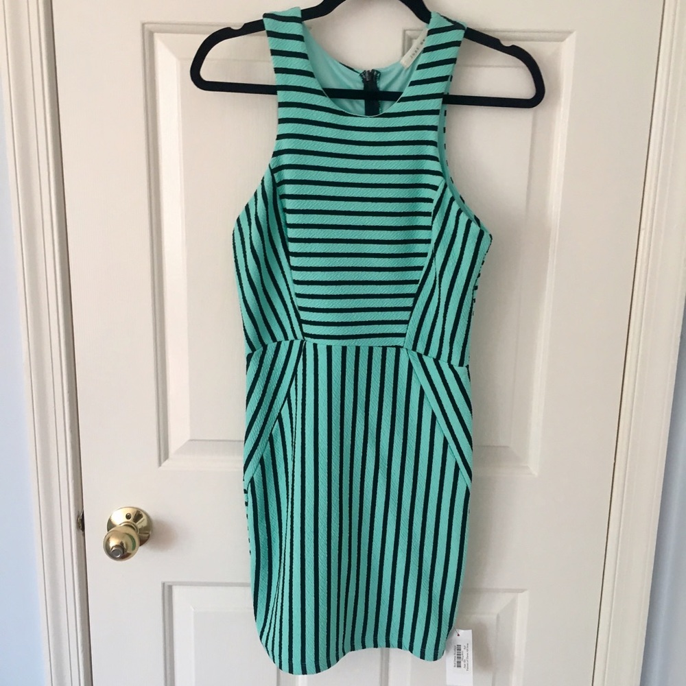 NWT Teal and Black Striped Bodycon Dress