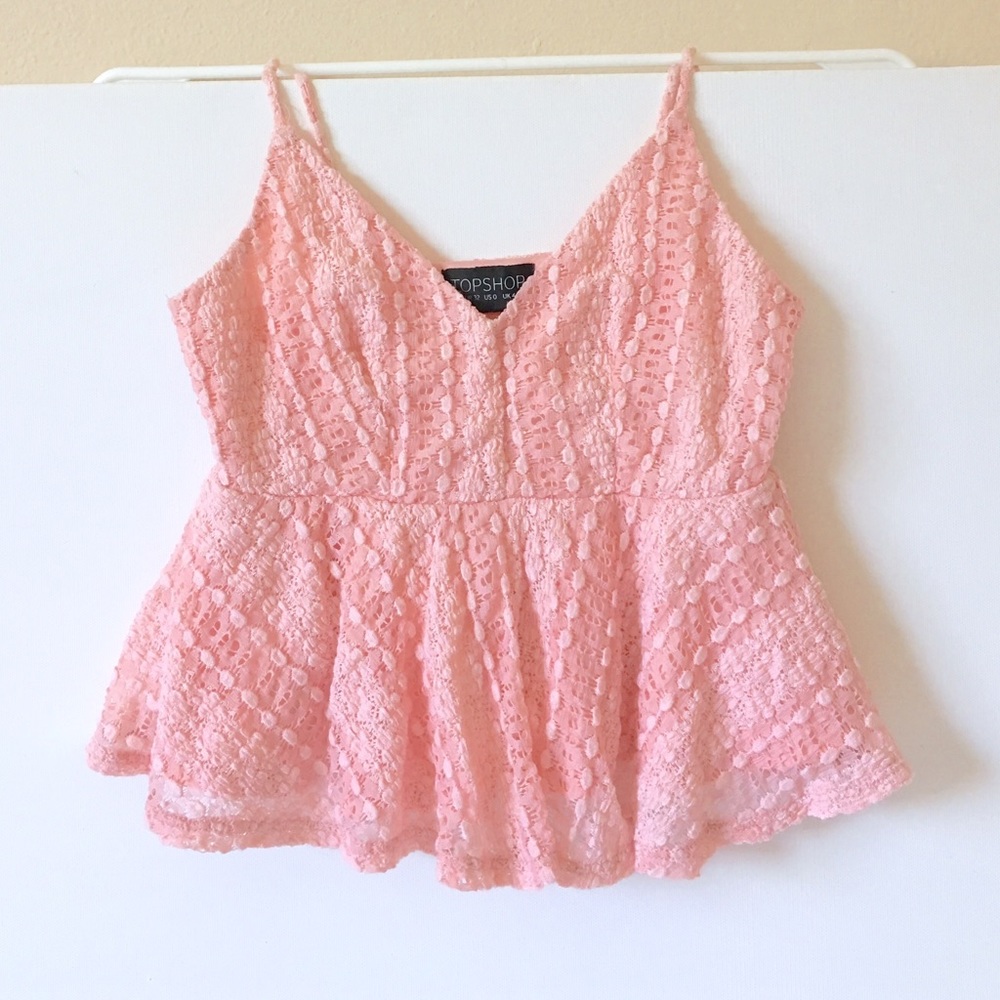 TOPSHOP  Lt Pink Lace Peplum Crop Top US 0 XS