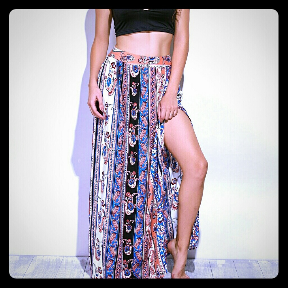 ☮Hippie Vibe✌ Print High Slit Maxi Skirt