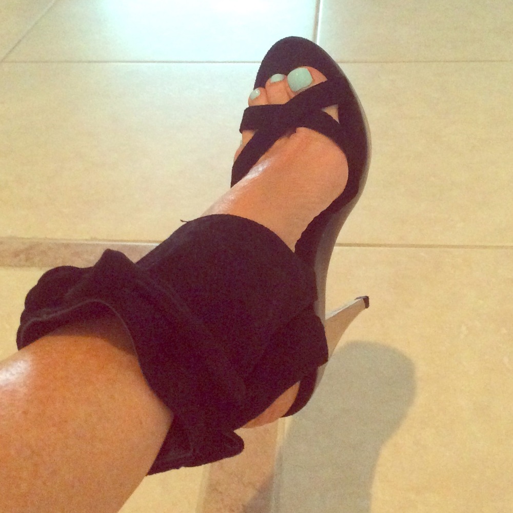 BeBe black suede tie up heels 51/2 brand new! Sz.7