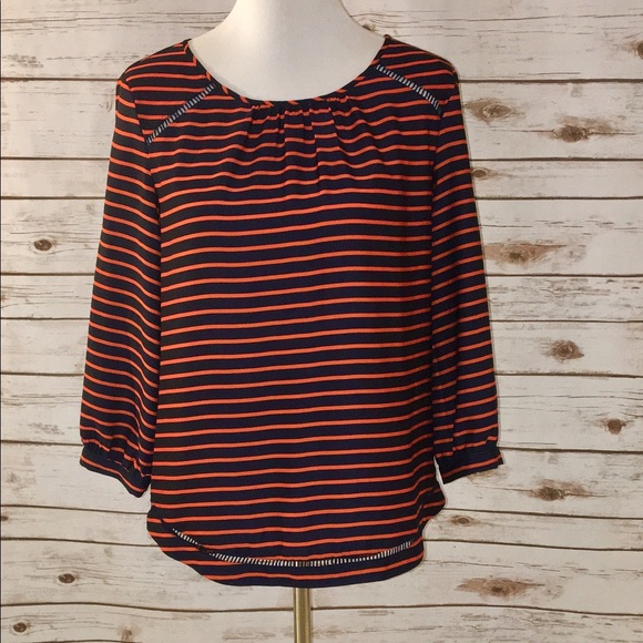 J. Crew Sz S Blouse in Navy and Orange..fit a M - Picture 2 of 4