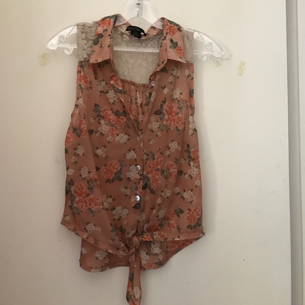 Tie up button down floral shirt